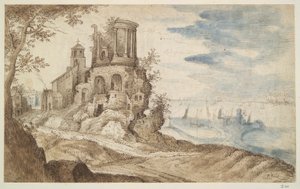 Paisagem imaginária com o Templo de Sibylla, Tivoli de Unknown