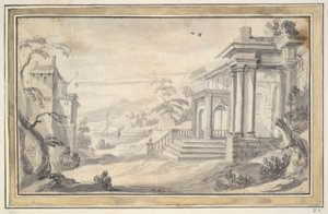 Paisagem italiana com Villa Imaginária de Unknown