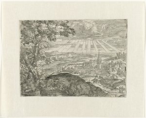 Paisagem com vista para a cidade e sol radiante de Unknown