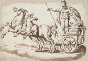 Marte numa Carruagem Desenhada por Dois Cavalos de Unknown