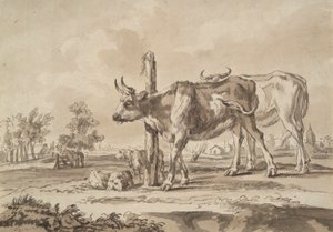 Prado com vacas e ovelhas de Unknown