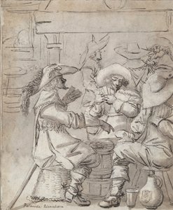 Homens a Jogar Cartas (recto); Interior Inn com Homem em Pé a Fumar (verso) de Unknown