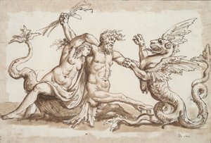 Nereid e Triton Lutando contra um Griffon de Unknown