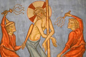 São Pedro, a jovem igreja protestante, paixão de Cristo, a flagelação de Cristo, afresco, Estrasburgo, França. de Unknown