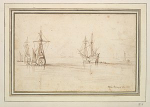 Navios de alto mar na âncora em águas calmas de Unknown