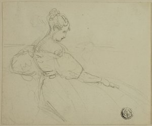Esboço de uma mulher sentada em vestido de noite, de perfil de Unknown