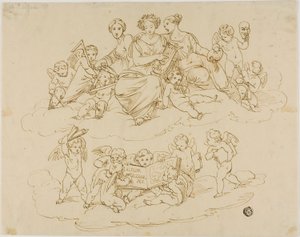 Três Musas (Urania, Terpsichore e Thalia) com Putti de Unknown