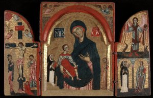 Tríptico: Virgem e Criança com Santos Domingos e Francisco; A Crucificação; São Miguel com os Santos Pedro Mártir e Catarina de Alexandria de Unknown