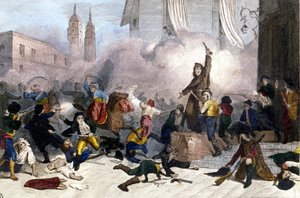 2/05/1808: Revolta de Madrid contra a tomada do controlo de Espanha pela França. Gravura do século XIX de Unknown artist