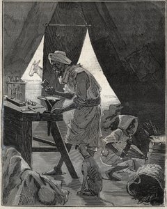 Um joalheiro Kabyle na Argélia, no século XIX. Gravura de 1885 em "Les arts et metiers illustres" de Adolphe BITARD. de Unknown artist