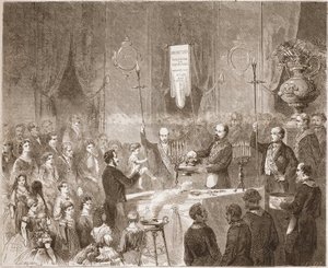 Um Baptismo Maconnico no alojamento da Fraternelle Amitive, em 1861. de Unknown artist