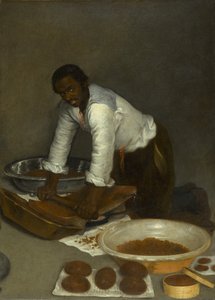 A Man Scraping Chocolate, cerca de 1680-1780 (óleo sobre tela) de Unknown artist