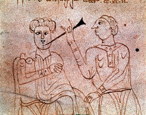 Um cirurgião dentista opera um paciente em miniatura do manuscrito "De cirúrgia" do século XIII Veneza Biblioteca Marciana de Unknown artist