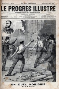 Um duelo de homicídios - Em 1 de março de 1895, um duelo com a lança entre dois membros do Comitê da África Francesa, anteriormente bons camaradas, Alfred Le Chatelier e Hippolyte Percher, também conhecido como Harry Alis, e este de Unknown artist