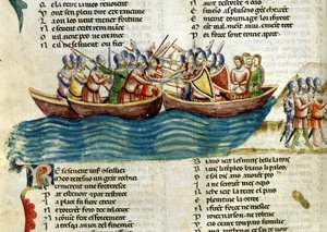 Uma batalha naval. Uma miniatura do século XIII. de Unknown artist