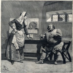 Uma cena de "Falstaff" do epônimo de ópera de Giuseppe Verdi foi criada em 1893. Gravura em "Le Parisien". de Unknown artist