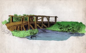 Uma pequena ponte de madeira sobre um rio (desenho, por volta de 1830) de Unknown artist