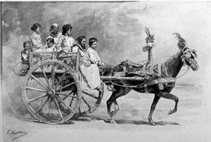 Um carro tradicional siciliano. Gravura do século XIX de Unknown artist