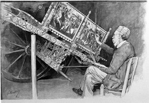Um pintor tradicional siciliano de tanques. Gravura do século XIX de Unknown artist