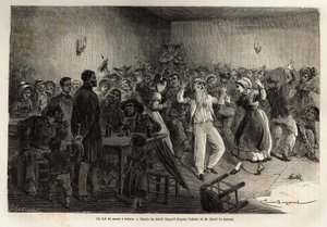 Um baile de casamento em Salers, gravura para ilustrar uma viagem aos vulcões da França central em 1864, no "Le tour du monde, nouveau journal des voyages" publicado sob a direcção de Edouard Charton de Unknown artist