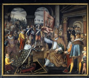 Abjuração de Henrique IV (1553 - 1610) em 1572 - pintura anónima do século XVI, Catedral de Tournai de Unknown artist