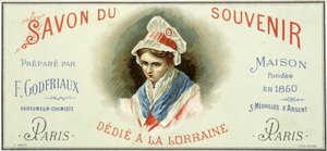 Etiqueta publicitária do “Soap du souvenir, elaborado por F. Godfriaux - Maison fundada em 1850”. Cromolitografia do século XIX. de Unknown artist