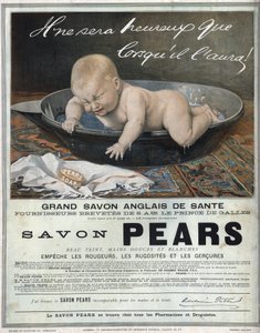 Publicidade de 1889 para o sabonete inglês "Pears" grande sabonete de saúde inglês. Um bebê no banho faz um capricho (choro) e tenta pegar o sabonete. de Unknown artist