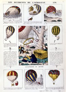 Acidentes com Aerostats. Gráfico ilustrado do século XIX. de Unknown artist