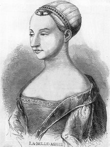 Agnes Sorel (1422-1450) (Lady of Beaute sur Marne) (Beaute-sur-Marne), conhecida como "La Belle Agnes", preferida por Carlos VII. Gravura do século XIX. de Unknown artist