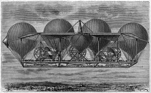 Projeto de aeronave do inventor Ernest Petin 1812-1878). Gravura em "Le journal de la jeunesse". de Unknown artist