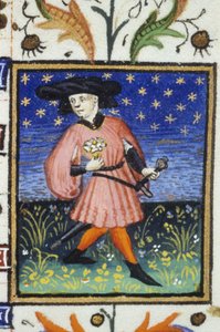 Representação alegórica de April- Um homem a escolher margaridas de Unknown artist