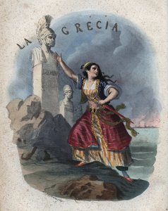 Alegoria da Grécia - gravura de "Usos e costumes de todos os povos do Universo". Ou melhor, a história do governo, das leis, das milícias, da religião de todas as nações desde os tempos mais remotos até aos nossos dias" 1856 de Unknown artist