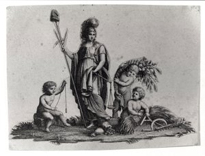 Alegoria da República Cisalpina (Cisalpina) criada por Napoleão Bonaparte em 27/06/1797 sobre o modelo francês na Itália, que se tornou a República Italiana em 1802. Os símbolos da República Francesa estão representados. Gravura Museo del risorgimento, Mil de Unknown artist