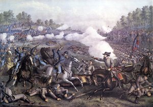 Guerra Civil Americana (1861 - 1865): Batalha de Opequon ou Terceira Batalha de Winchester, Virgínia 19 de Setembro de 1864. Gravura do século XIX. de Unknown artist