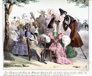 Uma descrição irónica da moda burguesa do século XIX: "Bonecas em cadeiras, modelos carregados de coleiras falsas, cavalos falsos, atracções falsas; roupas ridículas espalhadas em carros, em cavalos ou arrastadas na lama." Em "La silhouette", diário satíri de Unknown artist