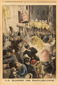 Ataque anarquista em Barcelona, explosão de bomba na procissão deixando a igreja de Santa Maria, rua nuevos cambios. Gravação no "Le petit journal" 21/06/1896. Coleção da Selva. de Unknown artist