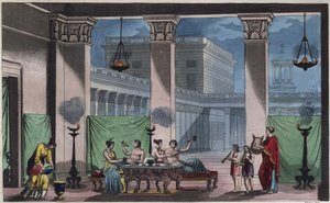 Grécia Antiga - O Triclínio - gravura de "Usos e Costumes de Todos os Povos do Universo". Ou melhor, a história do governo, das leis, das milícias, da religião de todas as nações desde os tempos mais remotos até aos nossos dias" 1856 de Unknown artist