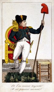 E voltamos sempre ao seu primeiro amor, uma caricatura sobre Napoleão I tomando o poder em 1815 (Episódio de Cem Dias). de Unknown artist