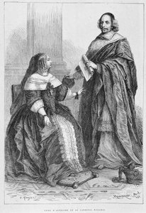 Ana da Áustria e o Cardeal Jules Mazarin (Giulio Raimondo Mazzarino ou Mazarino) (1602-1661) - Grav., in "Histoire de France from the most remote times until 1789" de M. Guizot de Unknown artist