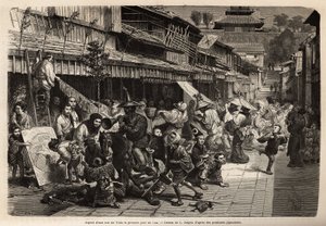 Aparecimento de uma rua em Edo (Tóquio) no primeiro dia do ano, os habitantes travestis passeiam e os jogos das crianças são omnipresentes: pipas (papagaios) de papel, pontos, topos e aros, sapatos de neve, cachorros e efígies feitos de mache de papel, ent de Unknown artist