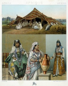 Tenda árabe, trajes femininos argelinos - em "Le costume historique" de Racinet de Unknown artist