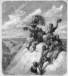Ascensão dos Illimani (6.439 m) (Nevado Illimani, pico de Paris) por Charles Wiener (1851-1913) Explorador e diplomata francês e seus companheiros - gravação em "journal des voyages" 1887 de Unknown artist