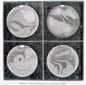 Aspectos telescópicos do planeta Marte em 1877 - em "Popular Astronomy" de Camille Flammarion, ed. Marpon & Flammarion de Unknown artist