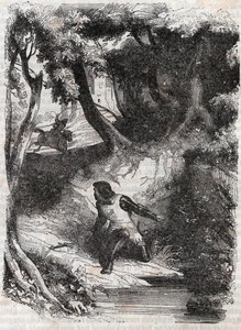 Astolphe na beira de uma fonte - gravura de 1851 de "Furious Roland" (Orlando furioso) (século XVI) de Ludovico Ariosto, conhecido como Ariosta - Edição traduzida do italiano pelo Conde de Tressan e publicada por Gustave Harvard 1851 de Unknown artist