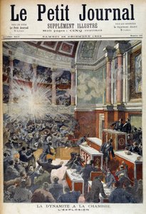 Ataque na Câmara dos Deputados. Explosão causada por uma bomba colocada pelo anarquista Auguste Vaillant (1861-1894). in "Le Petite journal", 23/12/1893 de Unknown artist