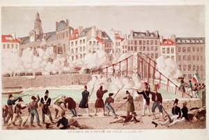 Ataque da Câmara Municipal de Paris e a batalha da ponte de Arcola, 28 de Julho de 1830 (Gravura) de Unknown artist