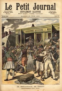 Atacando um comboio por assaltantes nas proximidades de Cherkessklui, após organizar o descarrilamento do comboio, Athanos e os seus assaltantes capturam os passageiros para os trocar por um rancor. Gravação no "Le petit journal" 20/06/1891. A colecção da  de Unknown artist