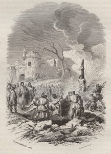 Baldwin V, Conde de Flanders (1012-1067) restabelecendo a polícia em seus estados - Gravura 1868 em "História da Bélgica desde os tempos primitivos até o fim do regimento de Leopoldo I" por Theodore Juste (1818-1888) - Coleção privada de Unknown artist