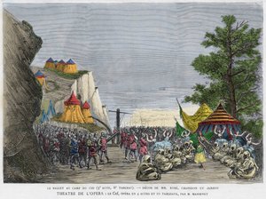 Cena de balé no campo militar da Ilustração do Cid da ópera "Le Cid" de Jules Massenet, após a peça de Pierre Corneille e o poema de Guillen de Castro. Gravura do século XIX de Unknown artist
