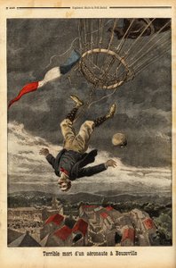 Acidente com balão em Beuzeville, após perda de gás, o aeronaut perdeu o controle e caiu de seu balão, no qual embarcou sem nacele. Gravação em "Le petit journal" 30/7/1899. Coleção Selva. de Unknown artist